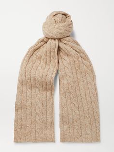 Find LORO PIANA Cable-knit Baby Cashmere Scarf on Editorialist. Loro Piana says that anyone who experiences its baby cashmere will immediately appreciate how lightweight and soft it is. Made in Italy from the highly prized fibre, this scarf is cable-knitted in a neutral beige hue that's easy to match to most jackets. Mens Cashmere Scarf, Loro Piana Men, Cable Scarf, Scarf For Men, Knit Men, Neutral Beige, Scarf Men, Mens Scarves, Loro Piana