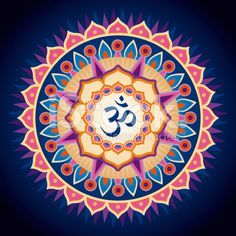 the symbol of yoga on a blue background with an ornament in the center