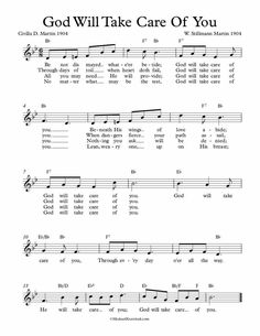 sheet music with the words god will take care of you