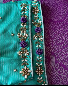 Checks Embroidery Blouse, Simple Bead Work Blouse, Saree Work Design Embroidery, Buttas In Aari Work, Simple Aari Work Blouse Design For Pattu Saree, Handwork Ideas