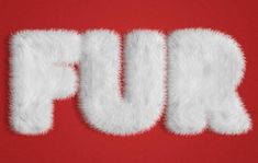 the word fur is made up of fluffy white letters on a red background that reads fur