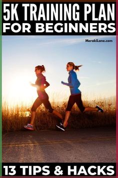 two women running on the road with text overlay reading 5k training plan for beginners