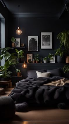 Midnight Sanctuary: Tranquil Black Bedroom Retreats Koti Diy, Farmhouse Vibes, Fluffy Cushions, Home Decor Online, Contemporary Chic