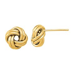 Introducing our 10k yellow gold double love knot earrings for her - the perfect addition to any jewelry collection! These themed earrings for women feature a unique double love knot design that symbolizes everlasting love and commitment. Crafted from high-quality 10k gold, these affordable gold earrings are both durable and stylish. Our women's love knot earrings are a great gift idea for any occasion, from birthdays to anniversaries. Whether you're looking for fashion earrings for women or a timeless piece of jewelry, these yellow gold earrings for women are sure to impress. Shop now and add a touch of elegance to your wardrobe with our unique earrings for her. Knot Stud Earrings, Knot Studs, Gold Earrings For Women, Yellow Gold Earrings, Knot Design, Knot Earrings, Love Knot, Yellow Gold Earring, Everlasting Love