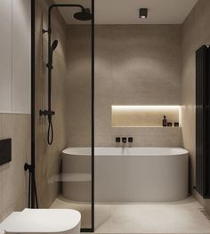 a bathroom with a bathtub, toilet and sink in it's center area