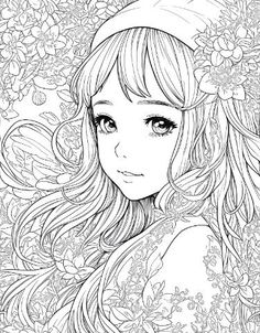 a girl with long hair and flowers on her head