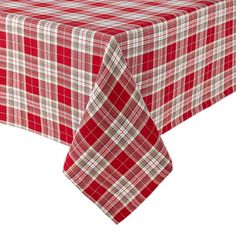 a red and white plaid tablecloth with a checkered design on it, set against a white background