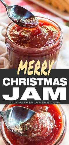 merry christmas jam with spoon in jar