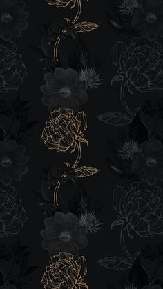 black and gold floral wallpaper with flowers