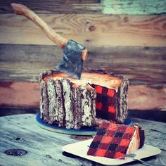 Lumberjack Cake Tree Trunk Cake, Plaid Cake, Lumberjack Cake, Fall Cakes, A Piece Of Cake, Piece Of Cake, Cupcake Cake, A Log