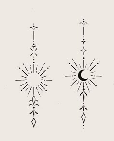 two sun and moon tattoos with arrows