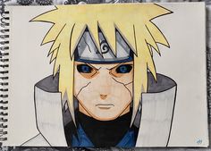 a drawing of an anime character with blue eyes and blonde hair, wearing a helmet