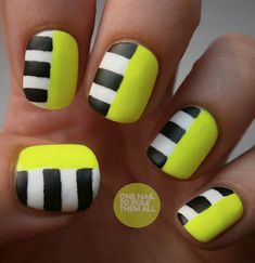 So cute Neon Nail Art, Neon Nail Designs, Nails Yellow, Striped Nails, Neon Nails, Cute Nail Designs