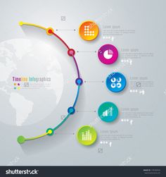 colorful info graphics with circles and arrows on the grey background for business presentation or workflow design