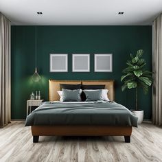 a modern bedroom with green walls and wood flooring 3d rendering royalty illustration stock illustration