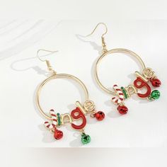 New~Comes In Gift Bag Round Hoop. Jingle Earrings Gold Red Green Tiny Bells Christmas Holiday Jewelry See Pictures Chriatmas Earrings, Bead Christmas Jewelry, Christmas Reef Earrings, Christmas Accessories, Holiday Earring, Jingle Bell, Christmas Lettering, Christmas Gift Jewelry, Holiday Jewelry