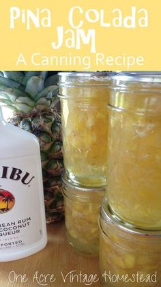 pina colada jam in jars and pineapples