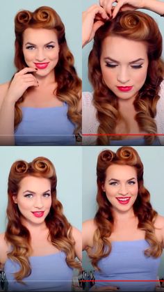 1950s Hairstyles For Long Hair, 1950 Hairstyles, Easy 50s Hairstyles, Vintage Hairstyles For Long Hair, Pin Up Looks