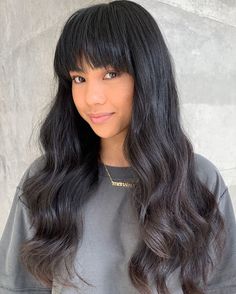 Types Of Bangs For Long Hair, Long Hair Bangs Round Face, Edgy Bangs With Long Hair, Thick Bangs Long Hair, Straight Bangs With Long Hair, Momma Hairstyles, Heavy Bangs Long Hair, Front Bangs With Long Hair, Long Dark Hair With Bangs