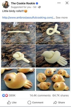 some food that is being made to look like little birds and the caption says,'the cookie role '