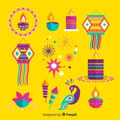 colorful birthday candles and decorations on a yellow background