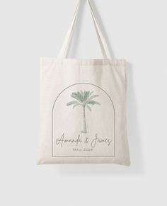 a tote bag with a palm tree on it