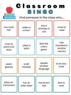 Klassenzimmer Bingo! - DIGITALDRUCK All About Me Bingo, Get To Know You Bingo For Kids, Get To Know Each Other Games, Bingo Game Ideas, Fun English Games, Class Bingo, Classroom Bingo, Games For Students