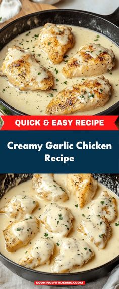 This Creamy Garlic Chicken recipe features tender chicken breasts simmered in a rich, garlic-infused cream sauce. It's a comforting dish that pairs perfectly with pasta or vegetables for a satisfying meal.