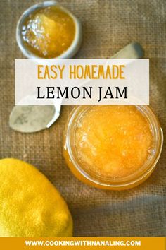 lemon jam in pot with lemon at side. Lemon Drop Jelly Recipe, Lemon Jam Recipe Canning, Lemon Jam Recipe, Lemon Jelly, Making Jam Easy Recipes, Lemon Ginger Jam, Basic Jam Recipe