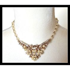 Gently Used Vintage Signed Trifari Alfred Philippe Gold Tone Necklace Faux Pearls Rhinestone Chocker Approx - 12'' Vintage Gold Rhinestone Necklace For Parties, Vintage Gold Rhinestone Necklace With Sparkle, Gold Vintage Rhinestone Necklace, Trifari Jewelry Vintage Brooch Pin, Vintage Trifari Earrings, Trifari Jewelry, Gold Tone Necklace, Vintage Signs, Faux Pearl