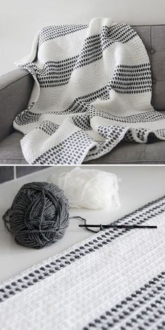 two pictures show the same blanket and yarn