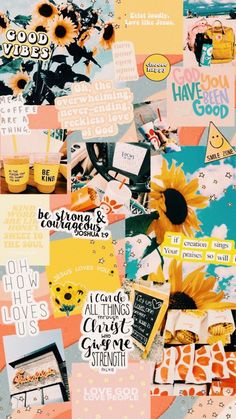 collage of sunflowers and other things with words written on the side of them