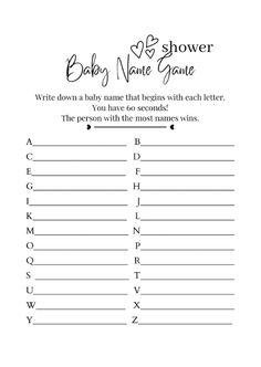 the baby name game is shown in black and white with an arrow pointing to it