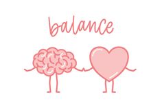 two cartoon braines holding hands with the word balance in front of them and an image of a heart