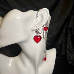 A romantic and unique ear wrap with red glass hearts. Easily put on or take off anywhere unlike normal earrings which requires a piercing.  HANDMADE ITEM suitable for gifts for any holiday. Ear Wrap Cuff, Blood Heart, Gothic Angel, Glass Hearts, Lake Havasu City, Wrap Earrings, Lake Havasu, Gothic Style, Glass Heart