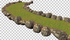 some rocks and grass in the shape of a long line with small stones on each side