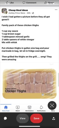 an iphone screen showing the recipe for chicken thighs