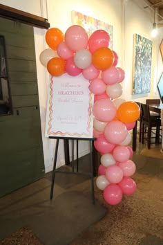 Bridal shower sign Graduation Party Inspo Pics, Pink Orange Yellow Graduation Party, Graduation Party Pink And Orange, Pink Orange Grad Party, Hot Pink And Orange Graduation Party, Conjoined Graduation Party Ideas, Grad Party Outside, Diy Grad Party Decor, Orange And Pink Grad Party