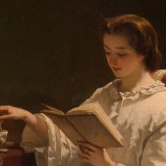 a painting of a woman reading a book