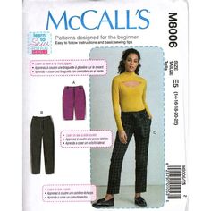 a woman's sweater and pants sewing pattern with the words, mccall's