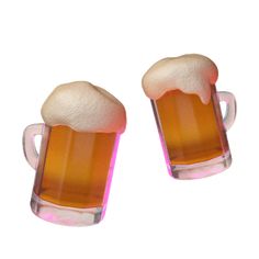 two mugs of beer with foam on them