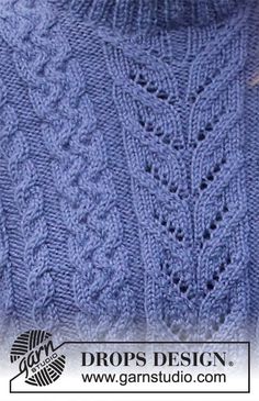 a blue sweater with an intricate design on the front and back, is knitted by drops design