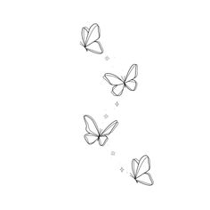 three butterflies flying in the sky with one being drawn on it's back side