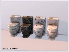 there are five different types of toilets in this set, each with their own unique design