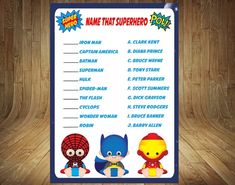 a printable superhero baby shower game