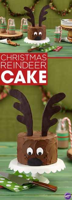 a cake decorated like a reindeer is on a table