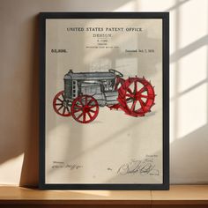 a drawing of an old fashioned fire engine Watercolor Tractor, Framed Watercolor, Grey Frame, Nautical Nursery, Nursery Set, Natural Frame, Watercolor Design, Pretty Good, Top Tier