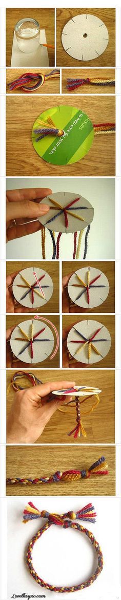 the instructions for how to make a string bracelet with beads and ribbon on it are shown