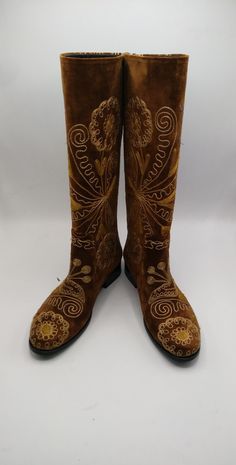 Handmade genuine leather custom made boots. Low heel, Knee high boots. Every size available. #suzaniboots #kneehighboots #womenboots #westernstyle #bohochic #handmadeboots #festivalboots #bohostyle #womenboots #embroideryboots Brown Embroidered Western Boots, Brown Embroidered Winter Boots, Western Embroidered Boots For Festivals, Western Style Embroidered Boots For Festival, Western Style Embroidered Festival Boots, Embroidered Winter Festival Boots, Winter Festival Embroidered Boots, Bohemian Winter Boots With Round Toe, Bohemian Embroidered Boots For Fall