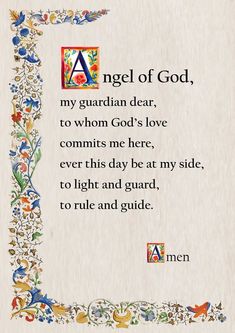 an ornate frame with the words angel of god, my guardian dear, to whom god's love commits me here